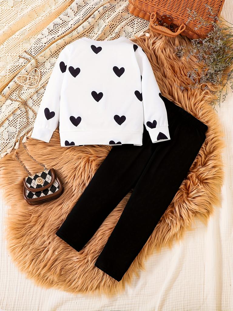 Two sets of cute heart-patterned casual round-neck long-sleeved pullovers and pants sets, suitable for  1-6 to wear in autumn/winter