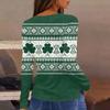 Women's Fashion Casual Slit Hem Round Neck Long Sleeve Loose Printed T-Shirt Ladies Top