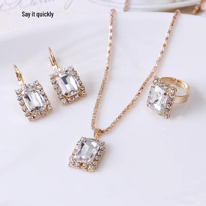 Versatile Set di Gioielli in Tre Pezzi: Collana e Orecchini Multicolor con Design a Goccia d'Acqua di Cristallo con Diamanti.