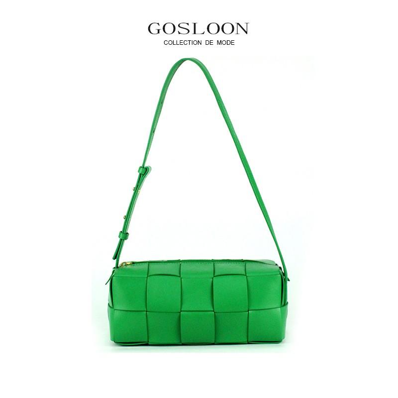 Genuine Leather Woven Baguette Bag - Soft Medium Crossbody Daily Urban Style