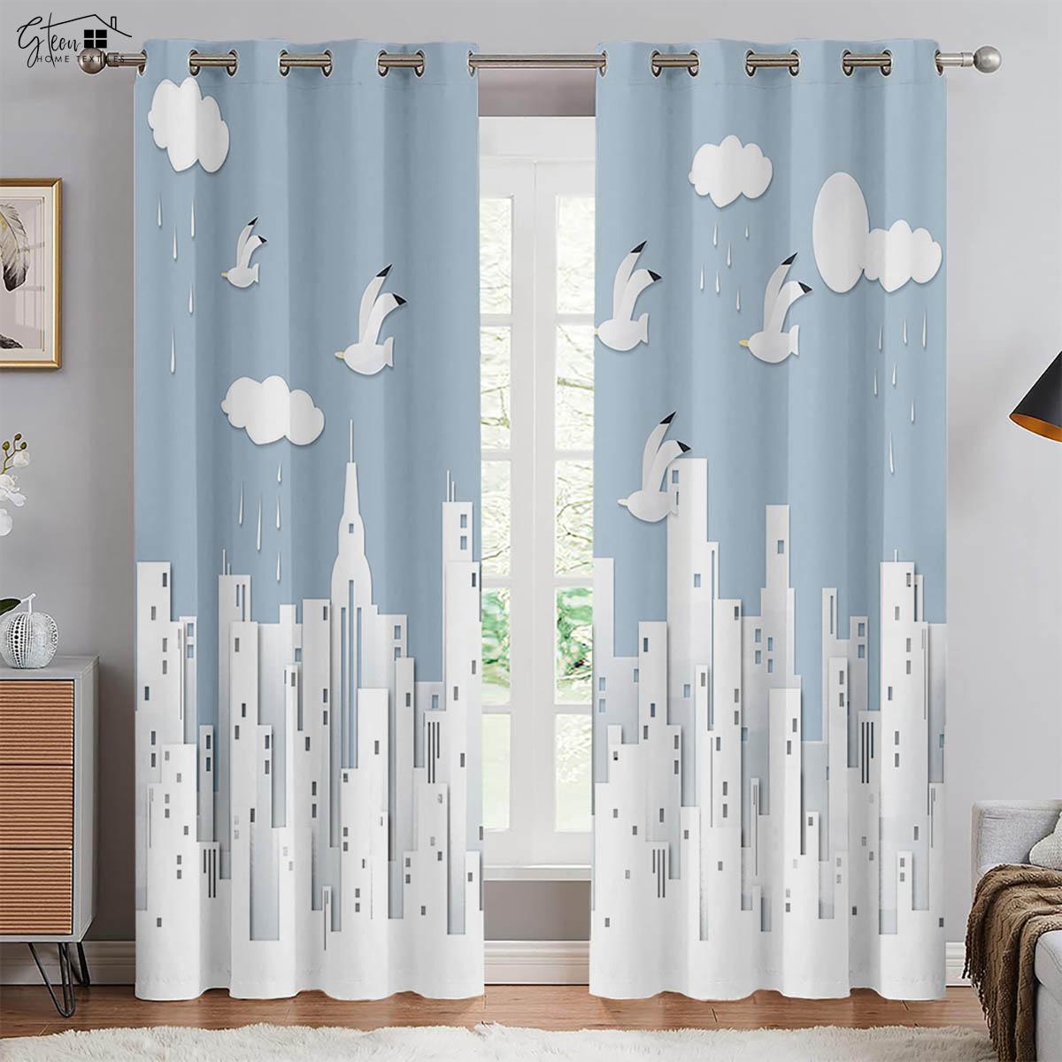 

Городские здания 3D-печатные шторы Вид на улицу Ночной вид на закат Неоновые расписанные вручную высококачественные затемняющие теплоизоляционные шторы W100xH130(CM) folio&Rod pocket