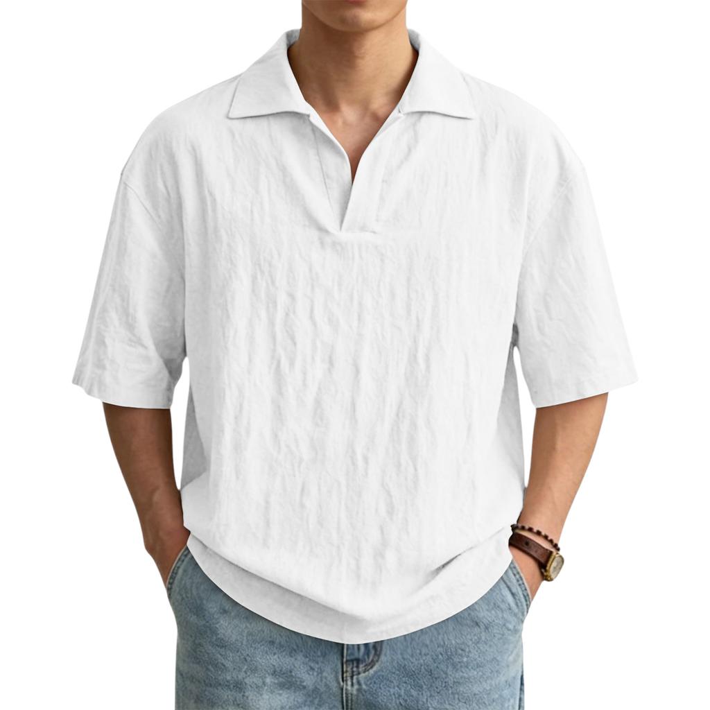 Men's Casual Short-Sleeve Cotton-Linen Shirt With Lapel: Lightweight And Breathable