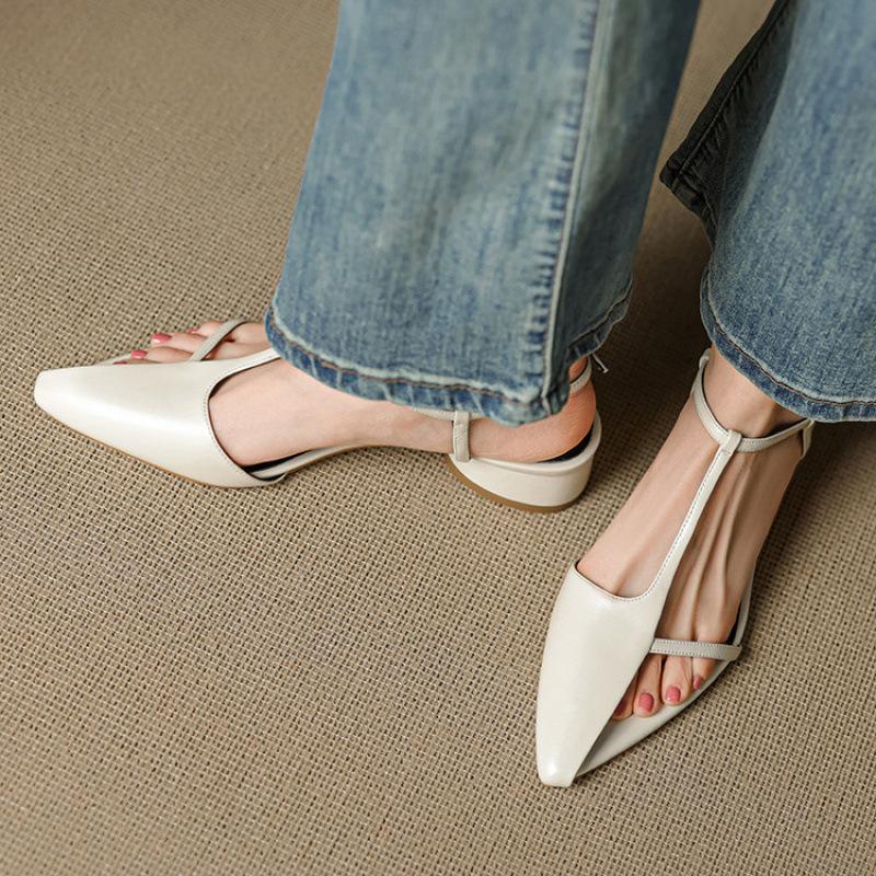 Leather Women's Bag Head Sandals Korean Version Women's Flat-soled Sandals Back Empty Sandals Summer New Beef Tendon Soft Bottom Pointed