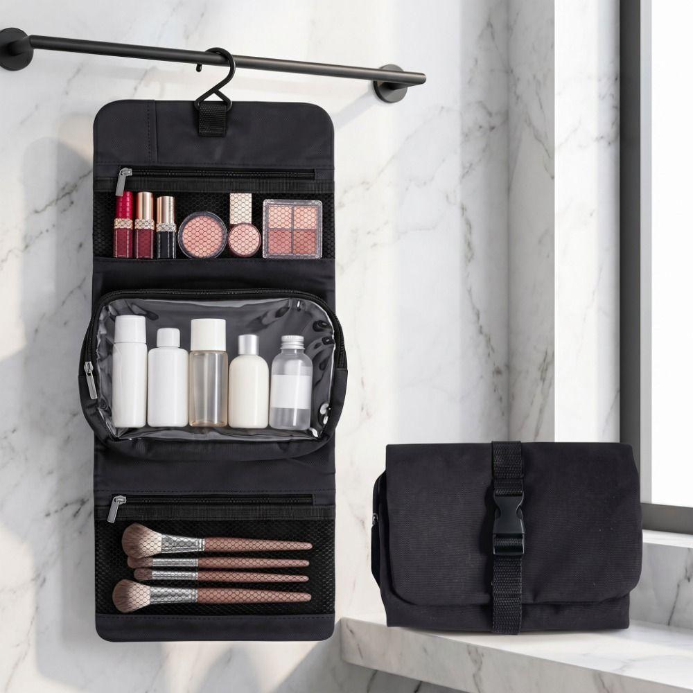 Simple Multiple Pockets Detachable Toiletry Bag Folding Large Capacity Cosmetics Bag with Hanging Hook Wash Pouch for Home