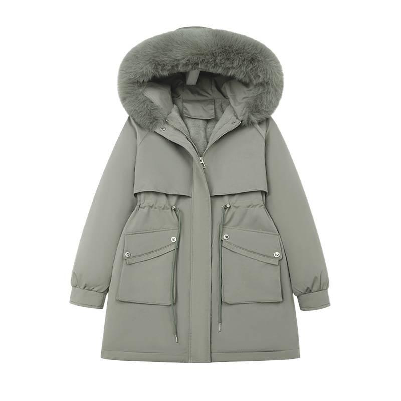 Winter new velvet pie to overcome women's new medium and long waist thin thickened large fur collar cotton-padded coat