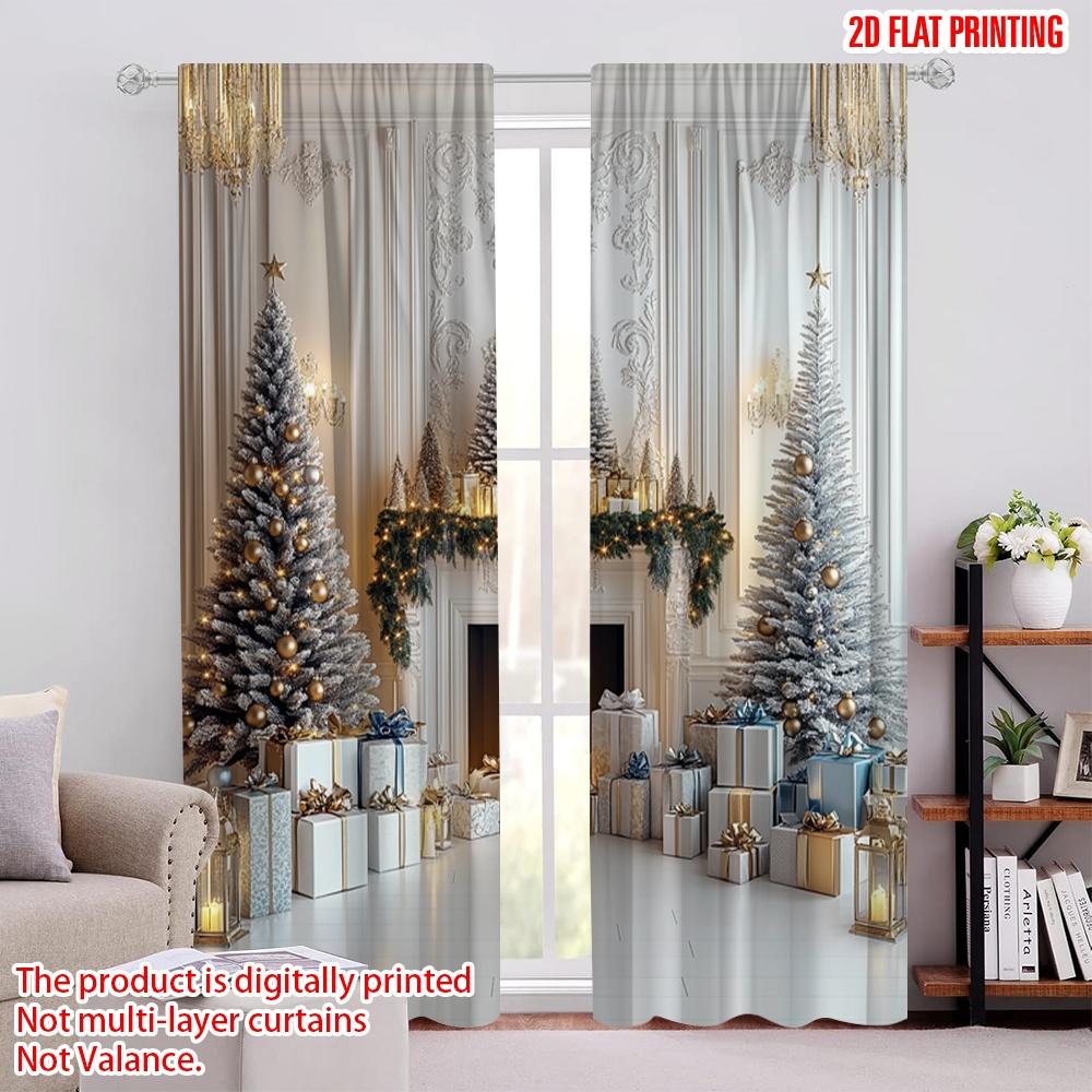 

2 шт. 2D плоская печатьРождественские шторы Белый Рождественский камин Рождественская елка и Рождественские подарки Подходят для спальни гостиной 52.50 × 116.00 cm 2 pcs