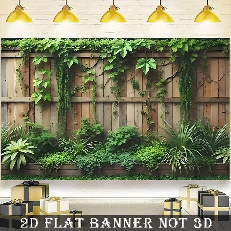 Cozy Backyard Tapestry, Rustic Wood Fence with Trailing Ivy and Greenery Print Backdrop