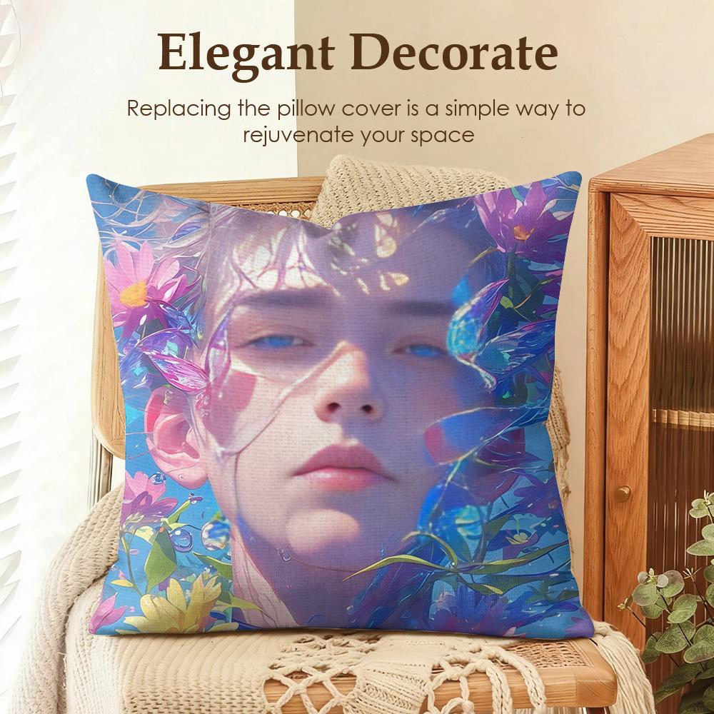 Handsome Fashion Pretty Cushion Cover Natural Linen Organic Fabric DoubleSided Printing Sofa Home Decor Gift Pillow Case