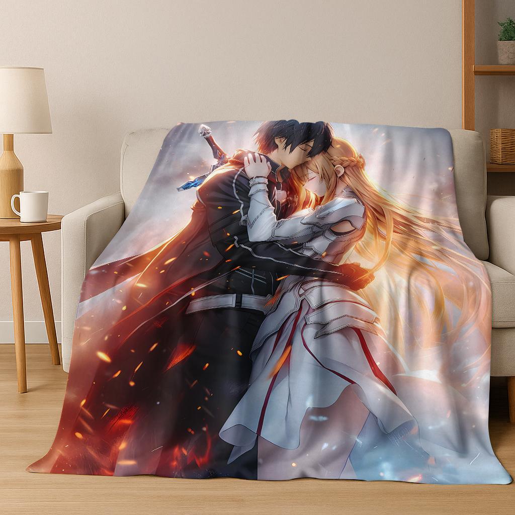 Anime SAO Sword Art Online Cartoon 3D Flannel Blanket,Cozy Soft Throw Blanket for Home Bedroom Bed Sofa Picnic Cover Gift Kids