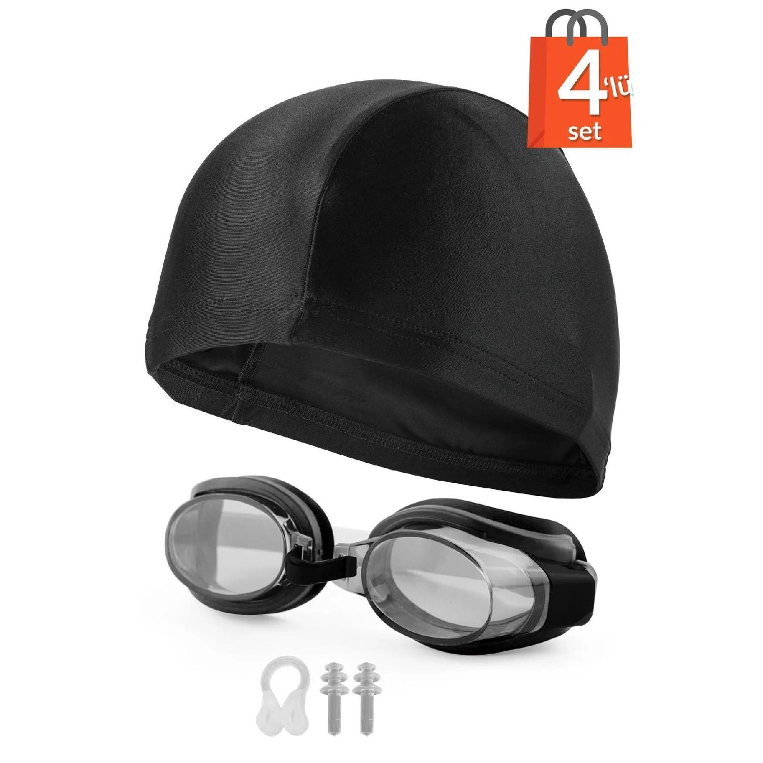 

Set Of 4 Swimming Goggles Silicone Cap With Ear And Nose Plug Set Swimming Pool Sea Goggles Black зелёный