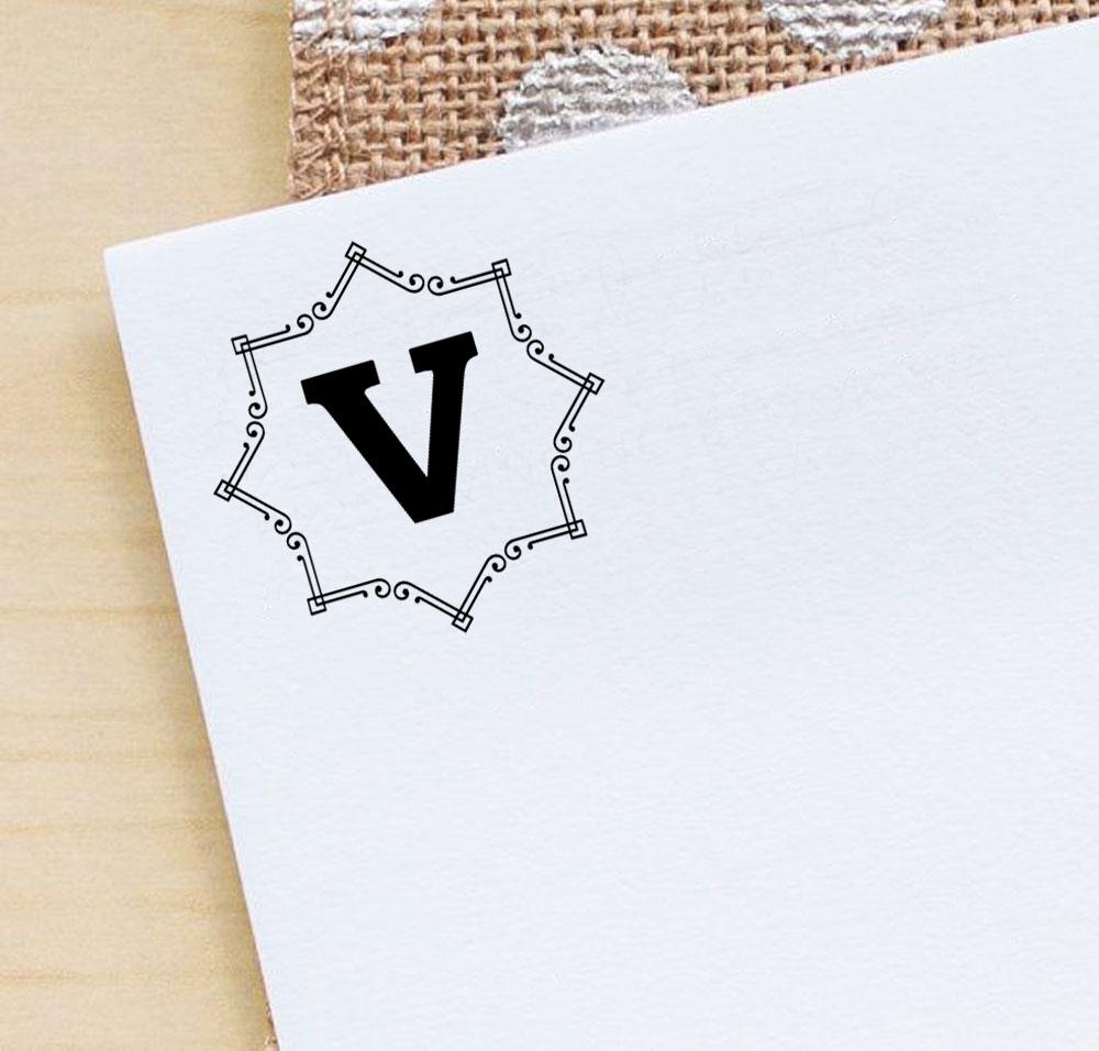 Printtoo Octagon Celtic Swirl Frame Alphabet V Monogram Self Inking Rubber Stamp Office