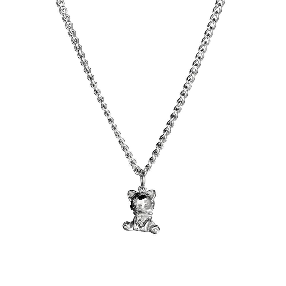 Trendy Titanium Steel Kitten Necklace: European & American Hip-Hop Style, Unisex Pendant Chain for Couples