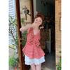 Summer New Women's Plaid V-neck Sleeveless Vest Ruffle Pleated Top