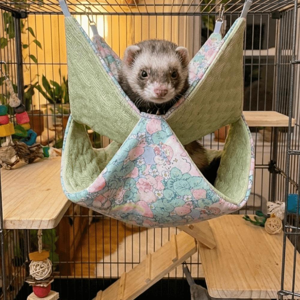 Cartoon Pattern Double-layer Hamster Hammock Breathable Squirrel Hanging Nest for Pet Cage