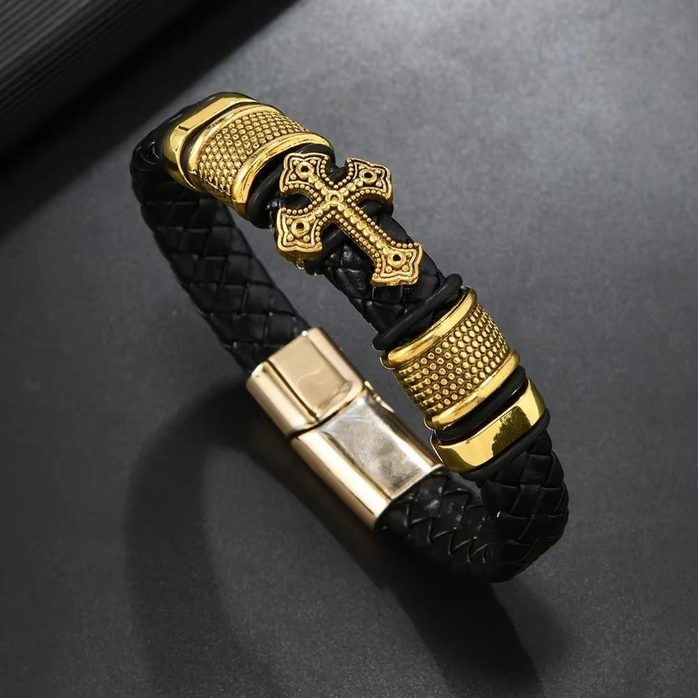 Hand-woven Cross Bracelet Multi-layer Charm Bracelet Gentleman Leather Bracelet  Men