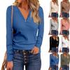 Women Fashion Casual Autumn and Winter Tops Long Sleeve Pullovers T Shirt Ladies Knitting Shirts V Neck Button Up Blouses