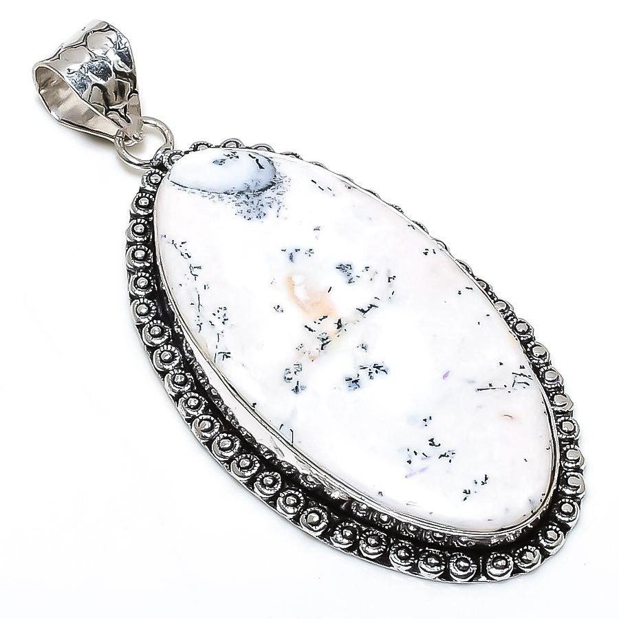 Dendrite Opal Gemstone Handmade 925 Sterling Silver Jewelry Pendant 2.80" SU-10782