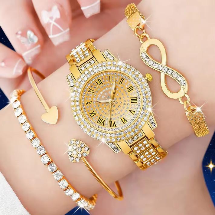 

Popular Fashion Gold Women S Quartz Watch Trendy Jewelry Diamond Set Steel Belt Casual Women S Watch large price