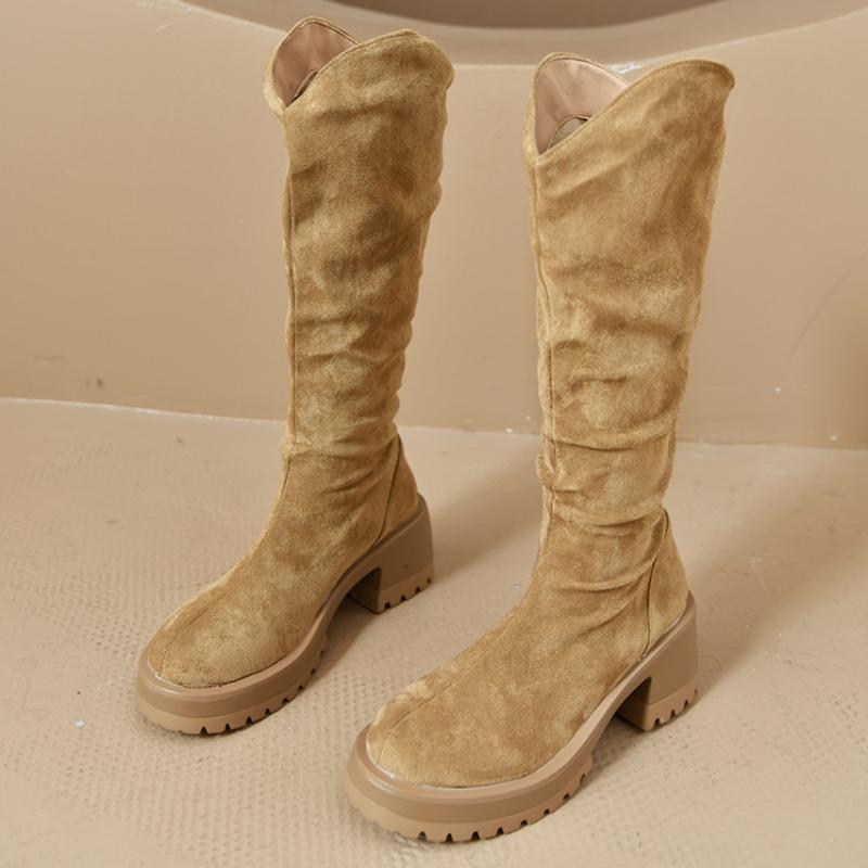 Fashion 2024 New Winter Designer Chelsea Boots Women Mid Heels Knee High Chunky Shoes Casual Platform Gladiator Goth Motorcycle Botas