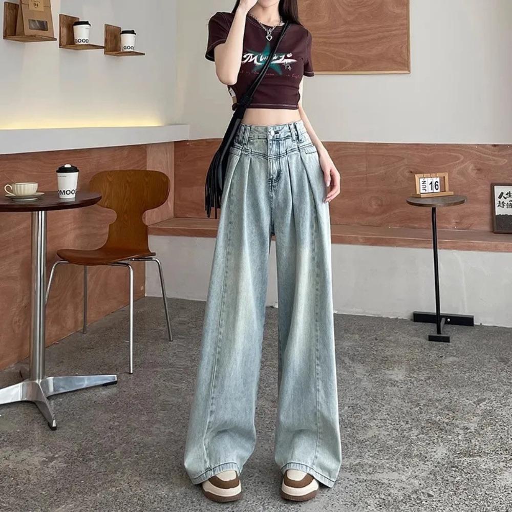 Folded Wide-leg Jeans Women's Loose Design Sense High Waist Spring and Autumn New Versatile Wide-leg Jeans Tide