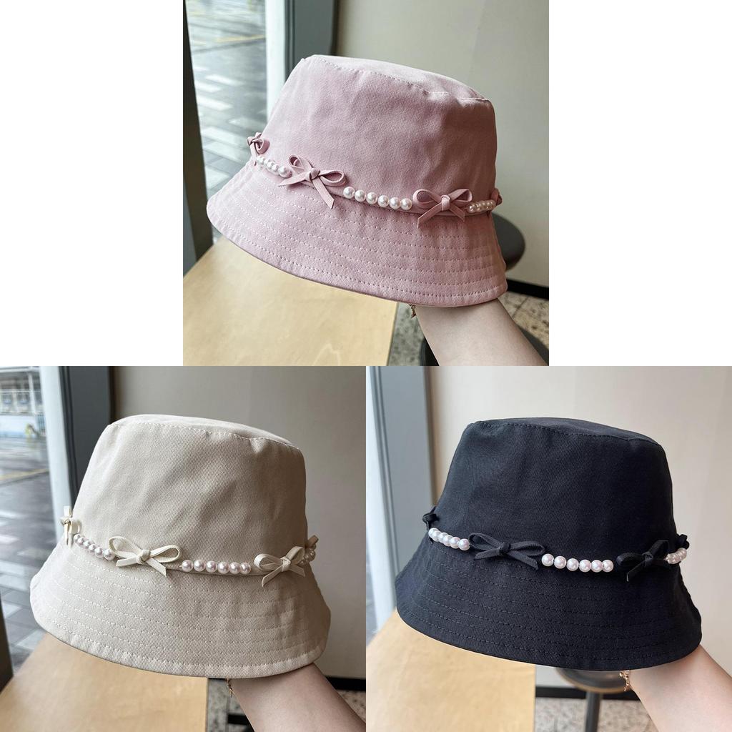 Pearl Bow Wide Brim Fisherman Hat For Summer Sun Protection Stylish Women Accessory