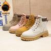 Douyin Popular Martin Boots Women's 0000 Autumn and Winter New Thick-soled British Wind Rhubarb Boots Velvet Warm Short Boots