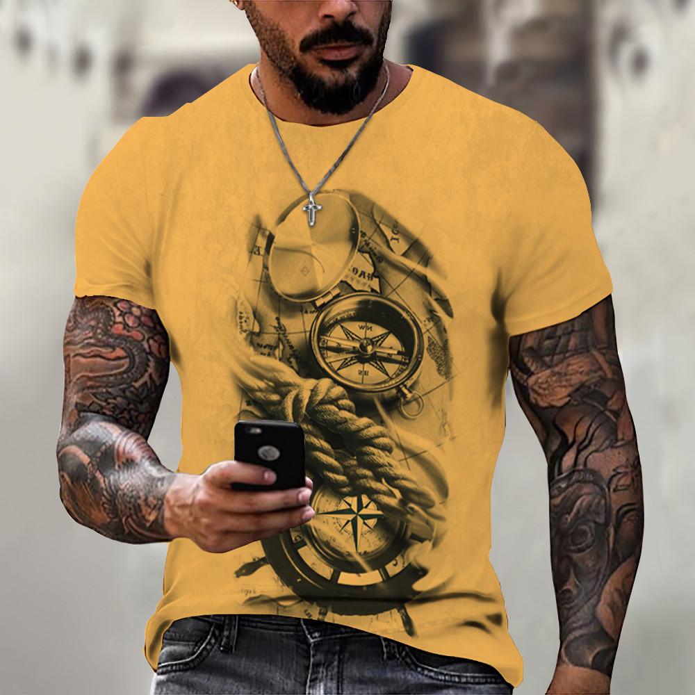 Vintage T Shirt For Men 3D Pocket Watch Print Short Sleeve Tops Street Crew Neck Men's T-shirts Oversized Tee Shirt Man Clothing