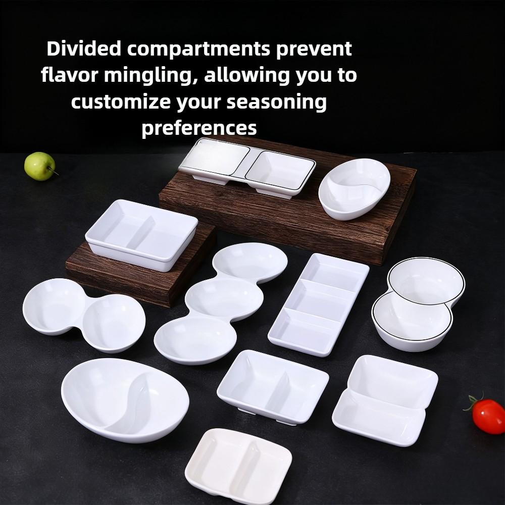 Flavor Dish Reusable French Fries Dipping Plate Multi Grid Flavor Dish Separated Hot Pot Seasoning Tray for Restaurant Kitchen