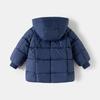Kids Solid Korean Style Thick Padded Hooded Mid Length Winter Coat