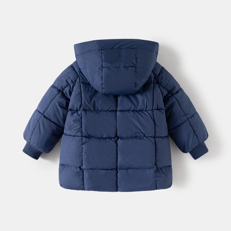 Kids Solid Korean Style Thick Padded Hooded Mid Length Winter Coat