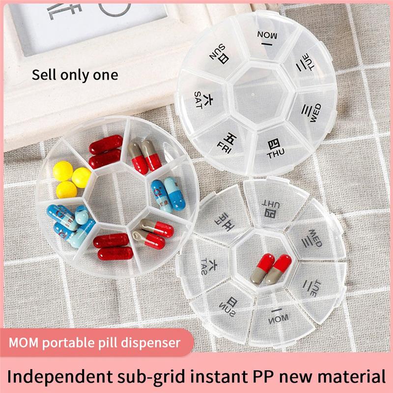 1 PCS Round Portable Pill Box Medicine Planner Small Case 7-Sided Pill Reminder Round Shaped Weekly Pill Organizer