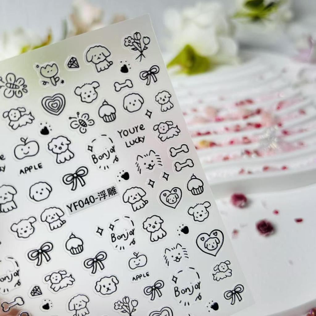 Puppy & Cat Graffiti Nail Stickers - Cute, Cool, & Sweet Small Patterns & Bows