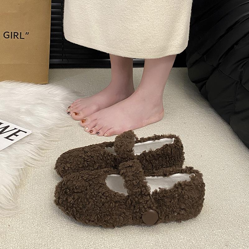 Gentle Fairy Wind 2025 Autumn and Winter Lamb Wool Shoes Female Wear Versatile Flat Bottom Pregnant Women Warm Bean Cotton Shoes