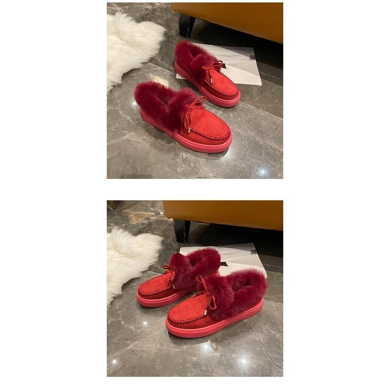 Winter Cotton Boots with Bow Detail Warm Flat Boots In Plus Sizes Versatile Women's Boots with Fur Lining
