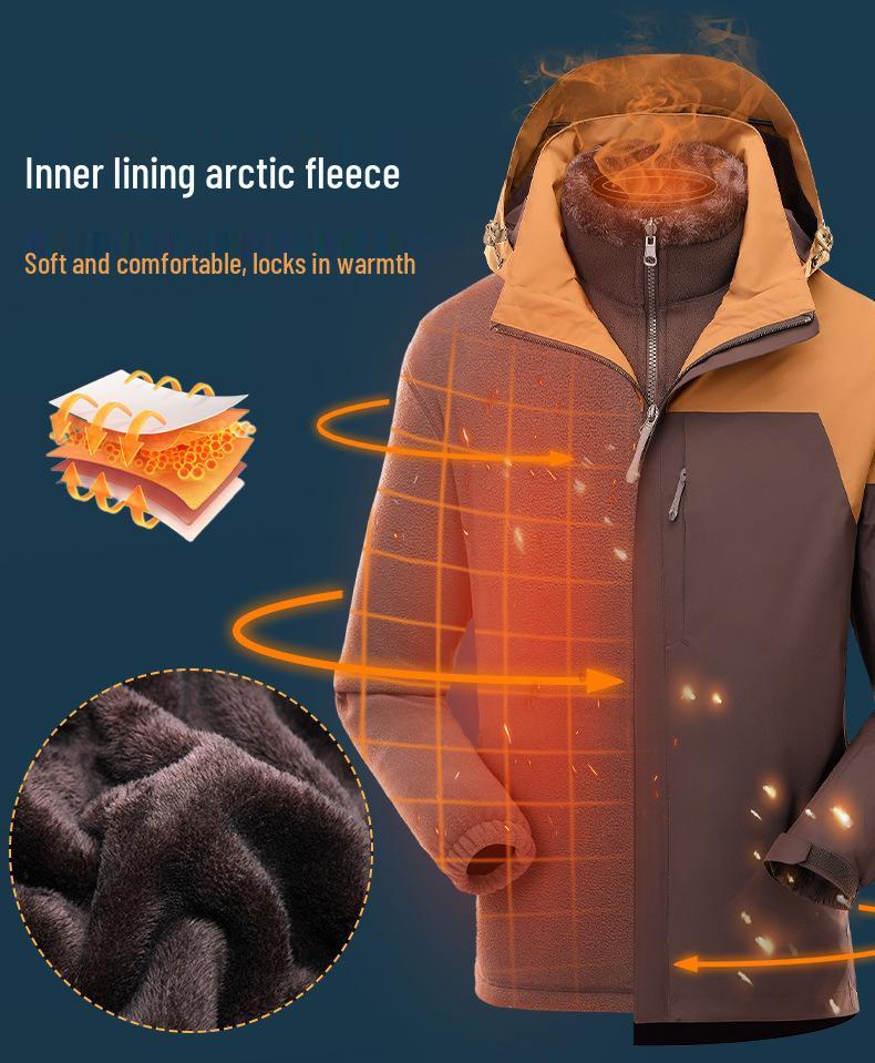 All-Weather 3-in-1 Detachable Mountain Jacket: Waterproof, Windproof, and Warm for Outdoor Climbing - Men's and Women's Styles