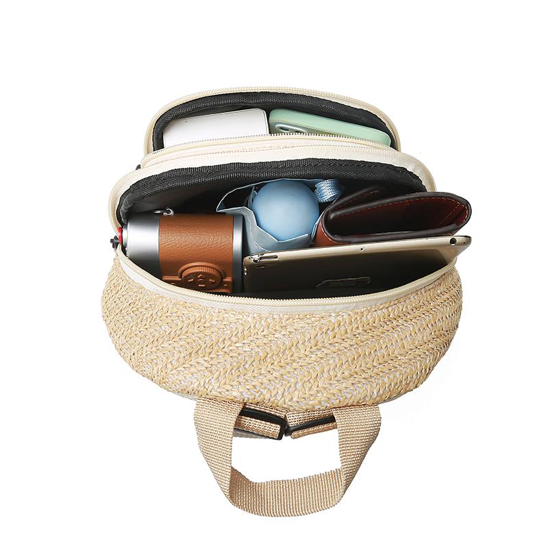 Unisex men's and women's double-shoulder backpack, fashiable and artistic summer straw woven versatile casual backpack