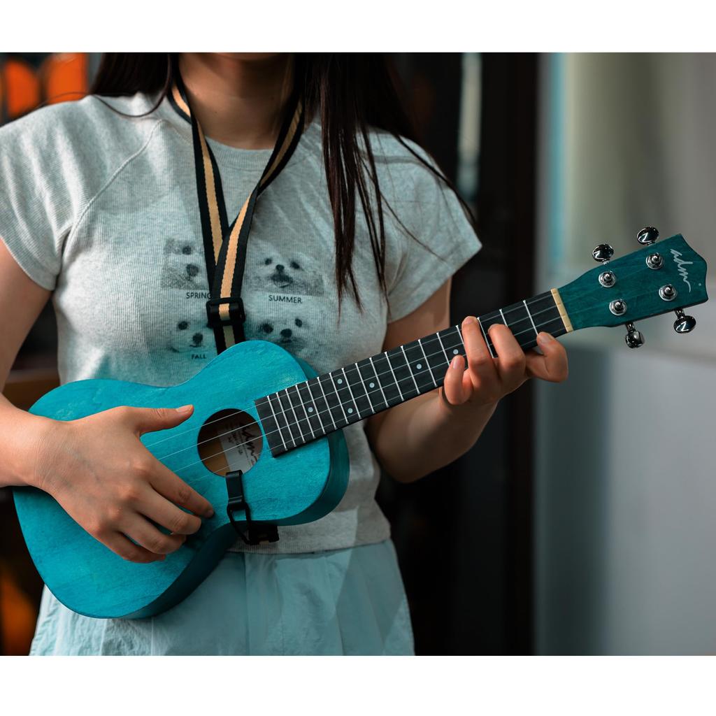 ADM Concert Ukulele Set Includes Gig Fretboard and Storage Bag Kit, Beginner's - Bag, Tuner, Strap, Stickers, Picks, (Matte Blue, 23-inch)