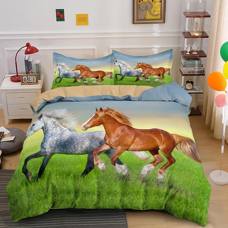 Horse Dog King Queen Bedding Set 3D Printed Animals Adult Kids Gift Duvet Cover Wildlife Quilt Cover Polyester Comforter Cover