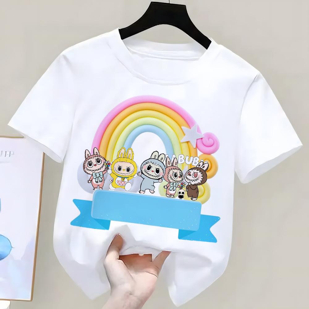 

LABUBU Милые детские футболки 3D-принт Футболка с коротким рукавом Забавная футболка для мальчиков и девочек 100