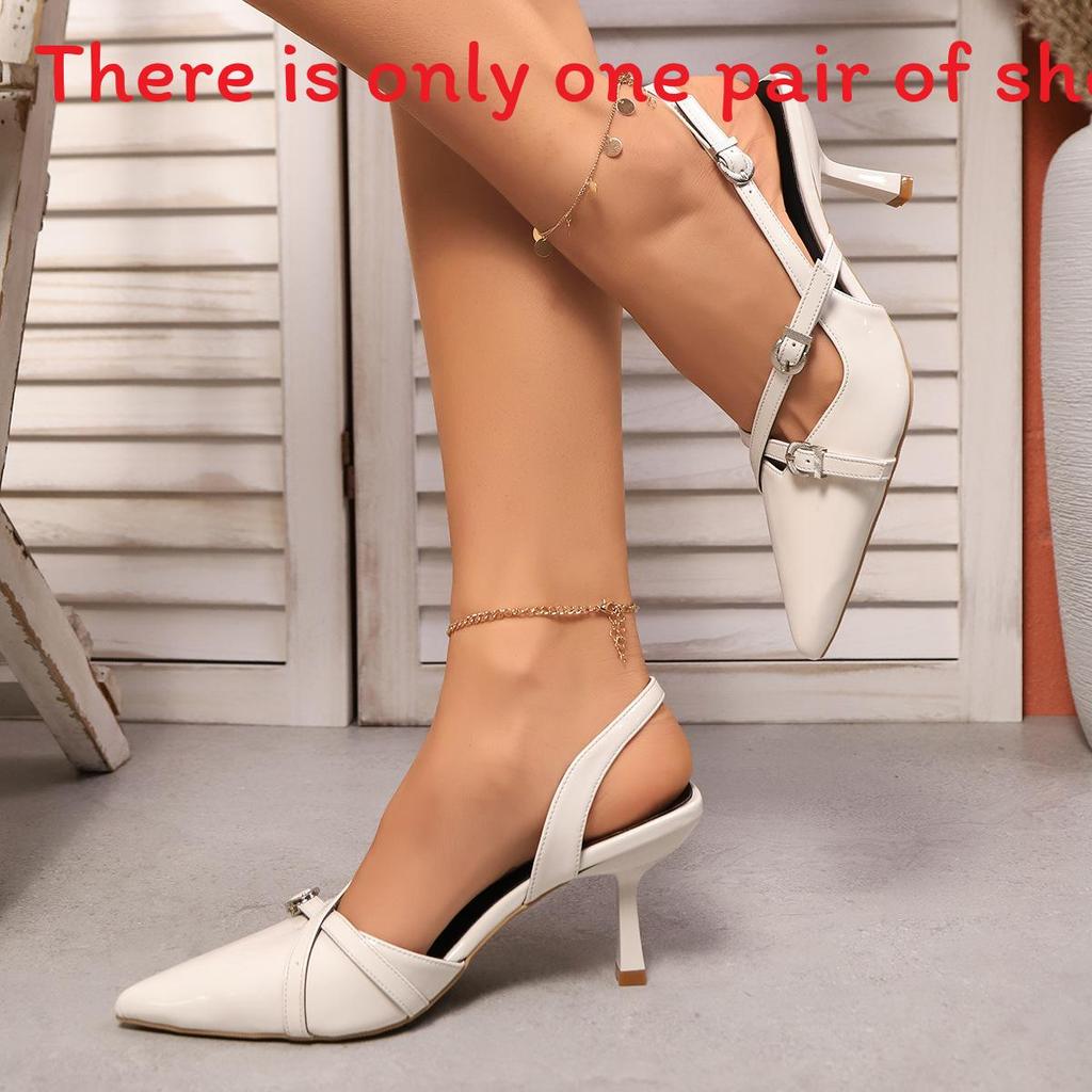 Spring New French Pointed Toe Sandals For Women With Strap Buckle Low Heel Summer Fashion Shoes