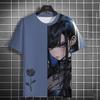 2024 Sommer neues Herren-Sommer-T-Shirt im antiken Stil, lässiger 3D-Druck, Anime-Mädchen-Rosendruck, High-End-Druck, Unisex, kurze Ärmel