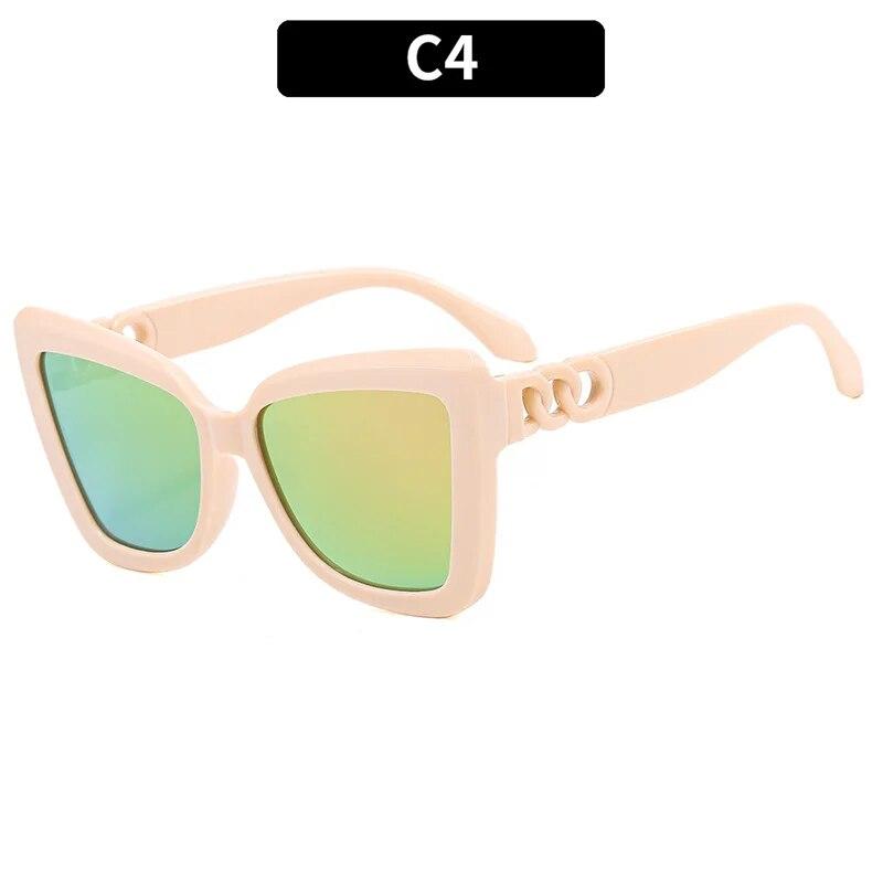 Luksusowe okulary przeciwsłoneczne Cat Eye damskie Vintage Fashion Oversize Mirror Sun Glasses damskie Retro Summer Style Duże oprawki