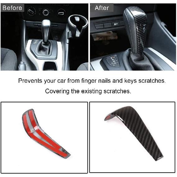 Car Center Control Gear Shift Knob Head Frame Cover Sticker Interior Trim Compatible with BMW E87 E90 E92 E93 1 3 Series Old Model Carbon Fiber Style
