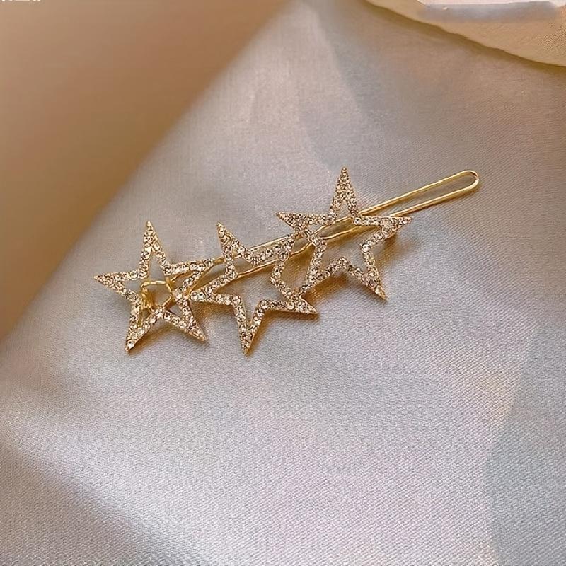 Sparkling Rhinestone Star Hair Clip for Women Elegant & Cute Five-Pointed Hairpin with Secure Frog Clip, Lightweight Solid Color Hair Accessories