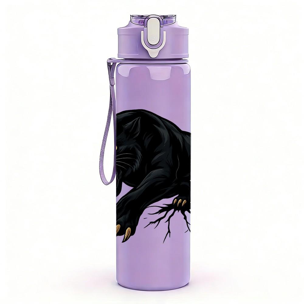 1PC Aggressive Black Panther 750ml Color Plastic Sports Water Bottle Leakproof Flip Straw Lid Suitable for Sports Office Home Use
