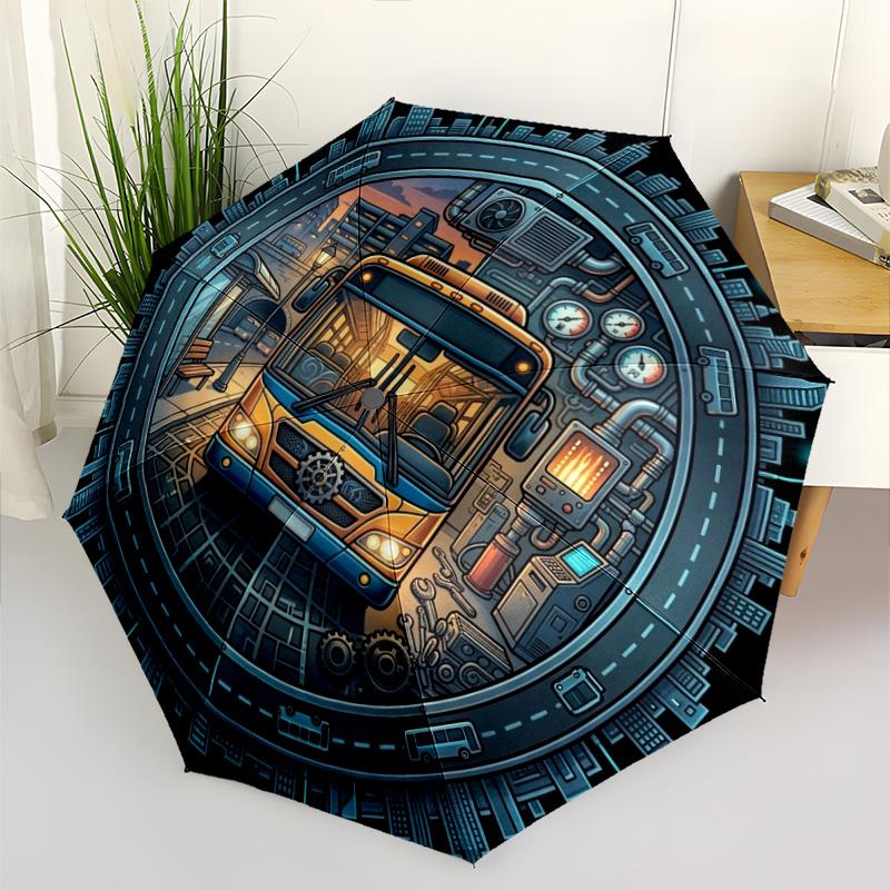 Urban Transit Circle pattern umbrella, portable and foldable design, 8 ribs, a casual accessory for Halloween, Christmas, and birthday gifts.