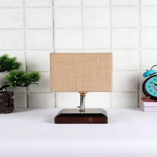 22.86 Cm Square Wood Table Lamp with Beige Jute Shade Bedroom, Dining Room, Hotel Room, Living Room, Office Decor Bulb Not Included
