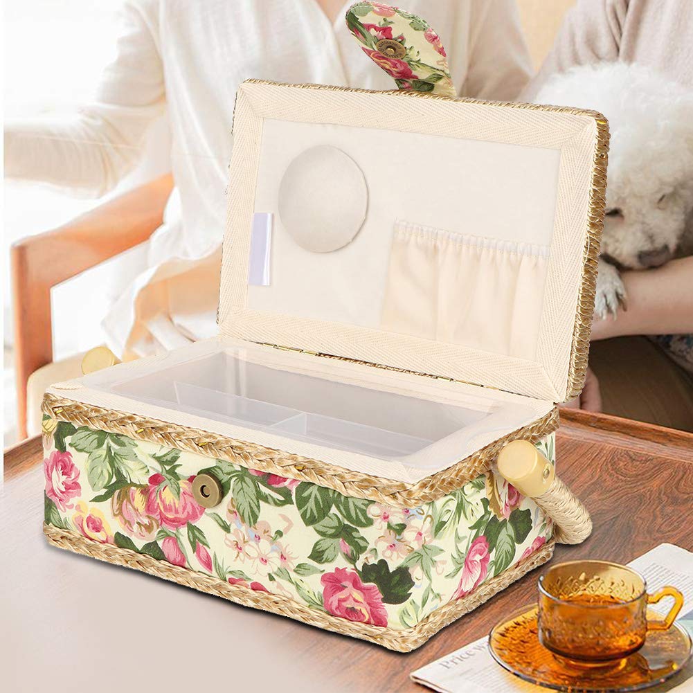 Sewing Sewing Storage Case for Sewing and Small Floral Large Hand Knitting Box, Needles, Thread, Kits, Scissors, Items, Pattern, Capacity, Portable,