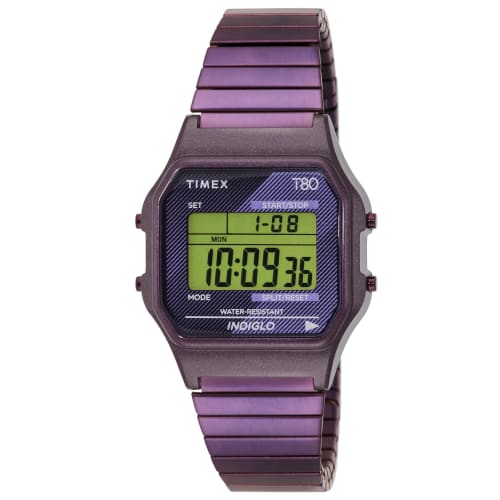 TIMEX 80 30MM American Watch with Purple Dial, Resin and Acrylic, Quartz Movement, and Digital Movement (TW2U93900)
