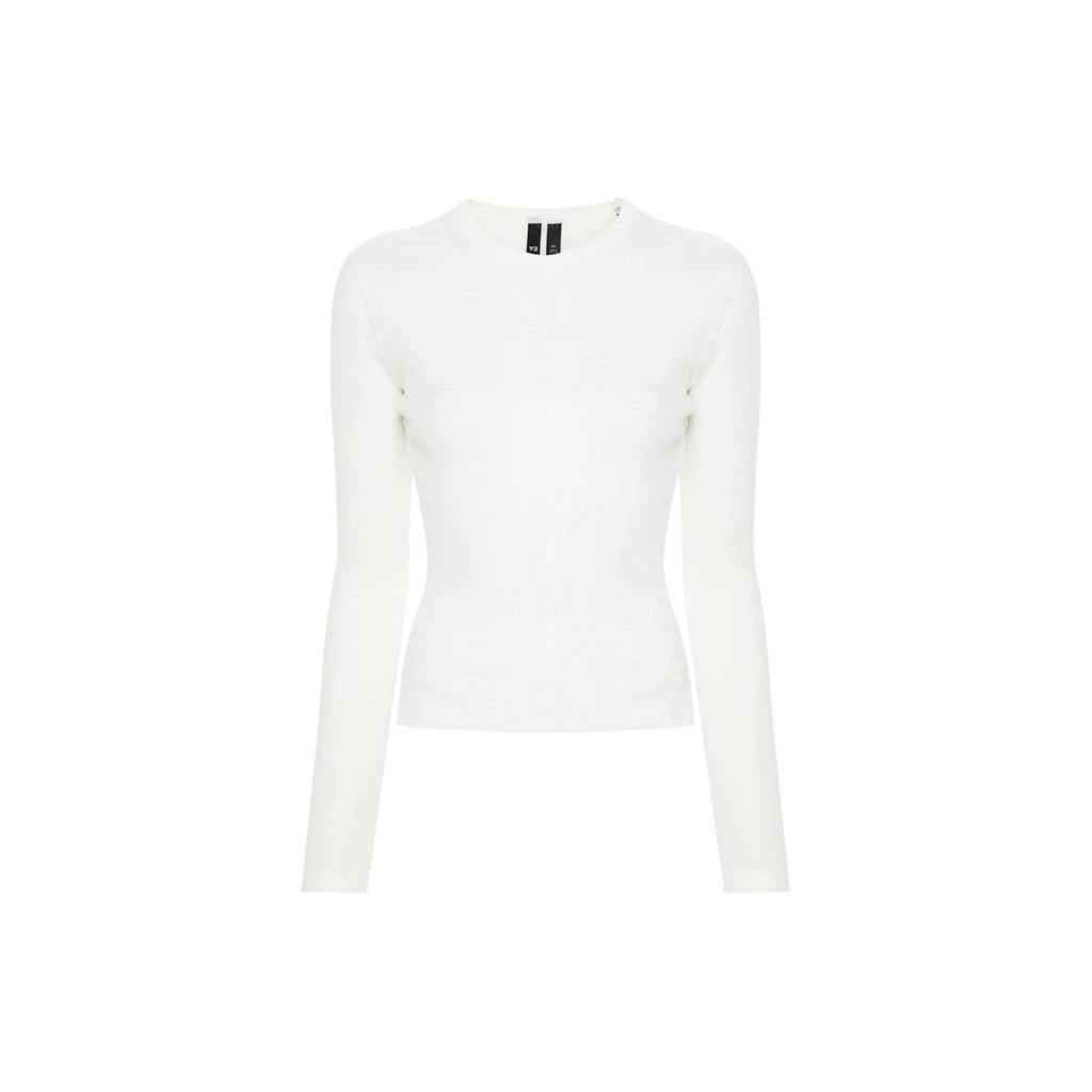 Y-3 Women's Solid Color Crew Neck Long Sleeve T-Shirt White IV7754